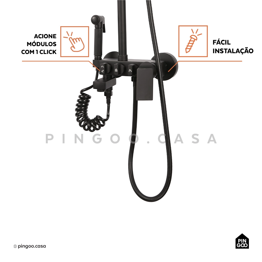 Ducha Chuveiro Premium Quadrado Modular Com Desviador Tabatinga Ducha Chuveiro Premium Quadrado Modular Com Desviador Tabatinga