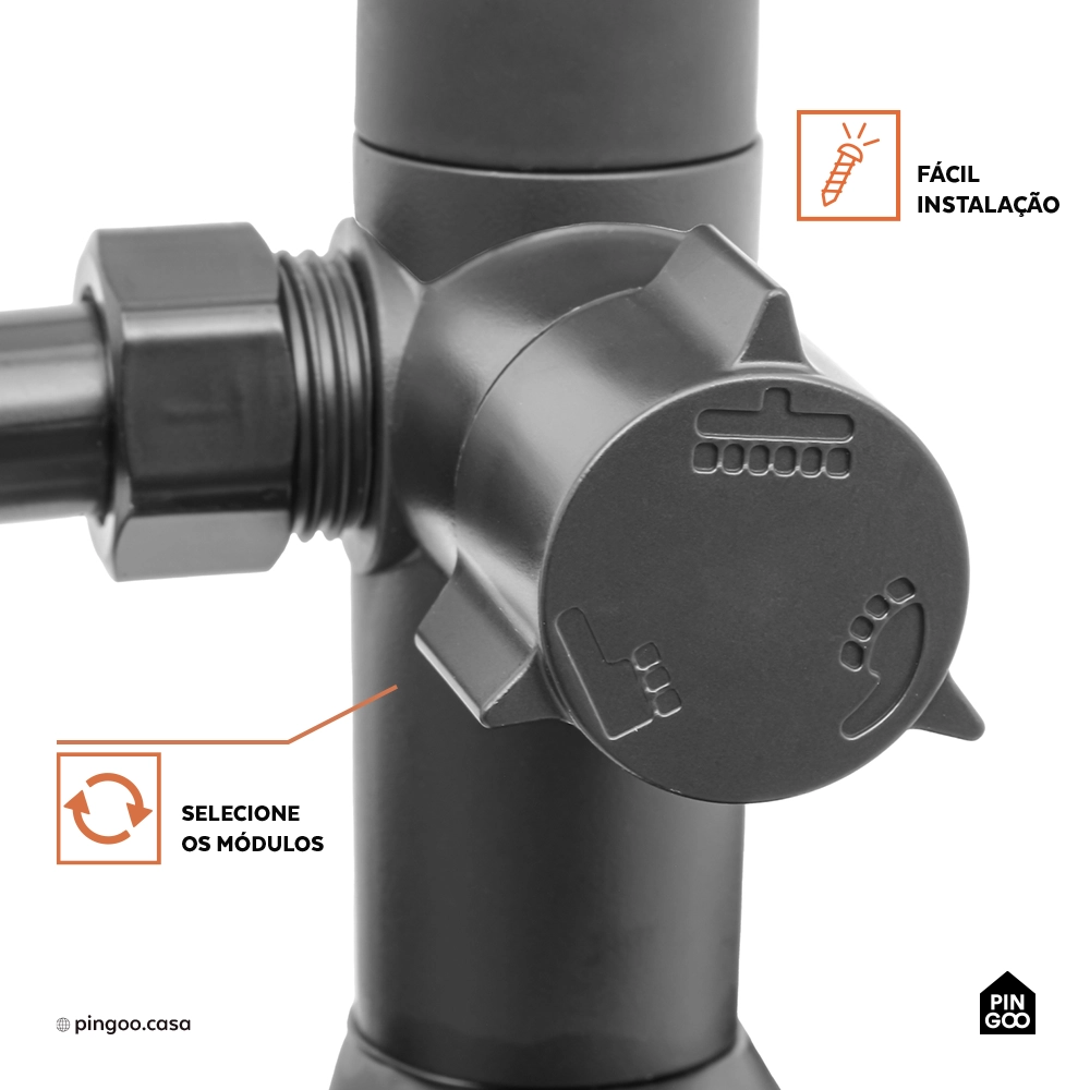Ducha Chuveiro Modular de Parede Redondo Iaco Pingoo.casa - Preto