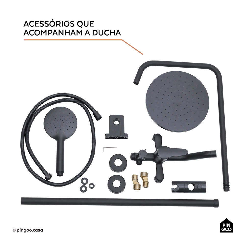 Ducha Chuveiro Modular de Parede Redondo Iaco Pingoo.casa - Preto