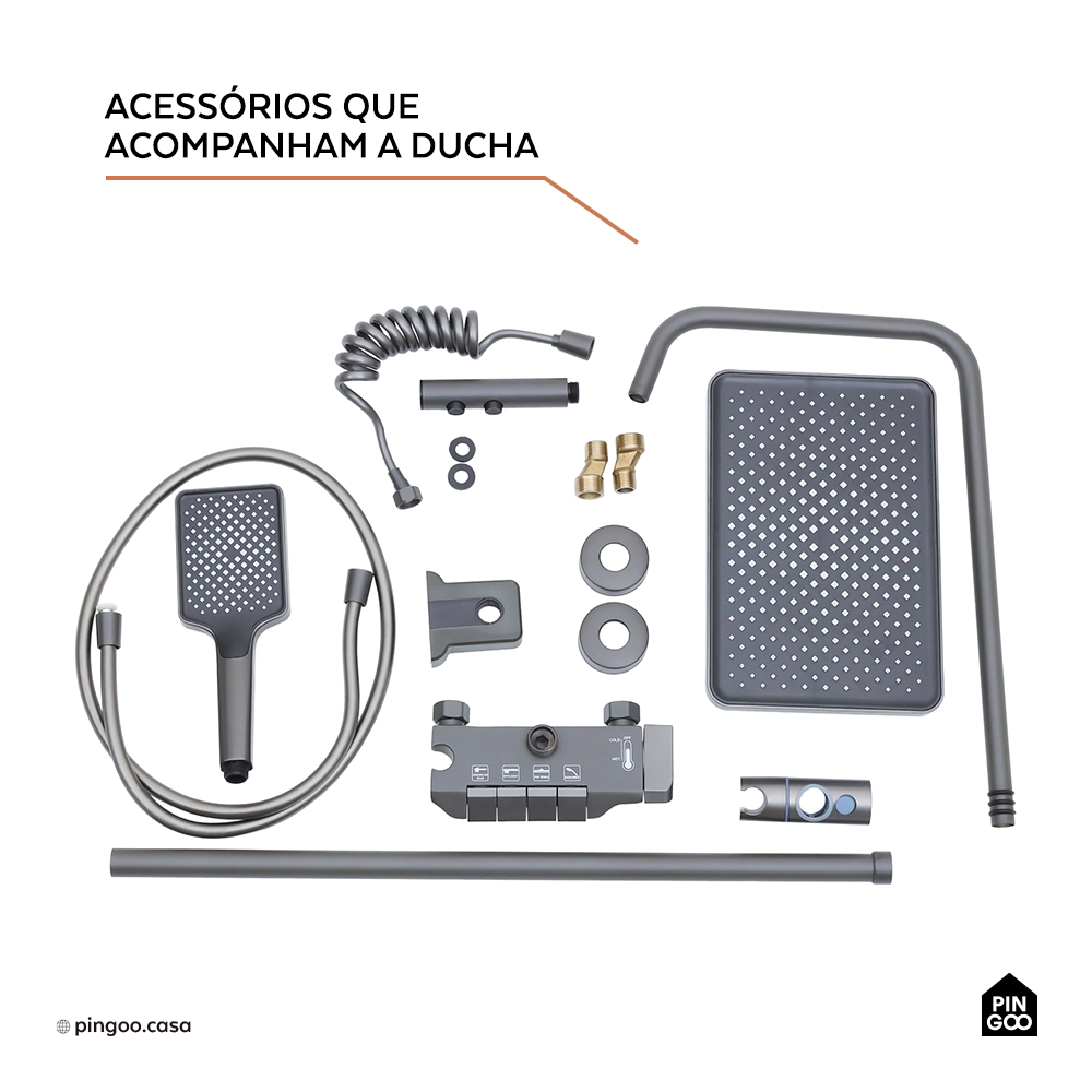Ducha Chuveiro Modular de Parede Retangular Juruena Pingoo.casa - Grafite