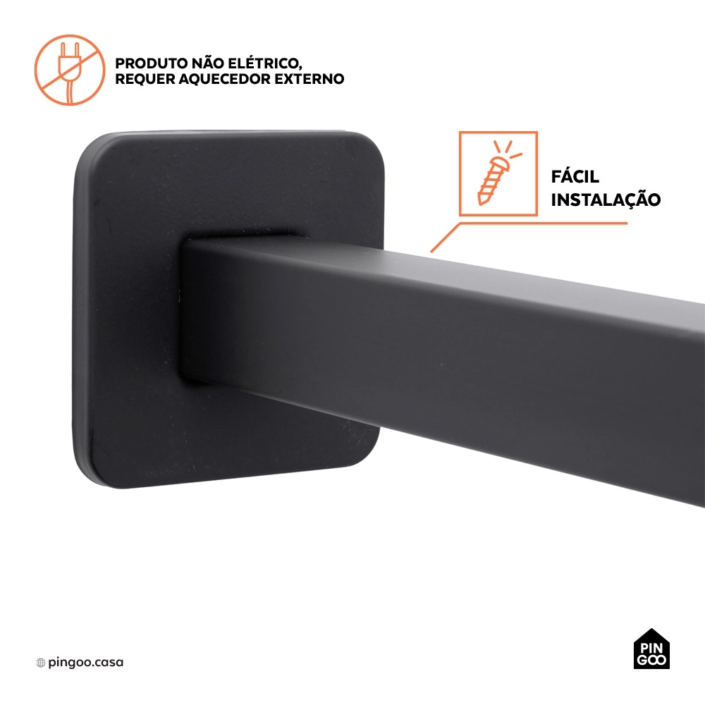Ducha Chuveiro Quadrado de Teto 40cm com Braço de 25cm Mundaú Preto
