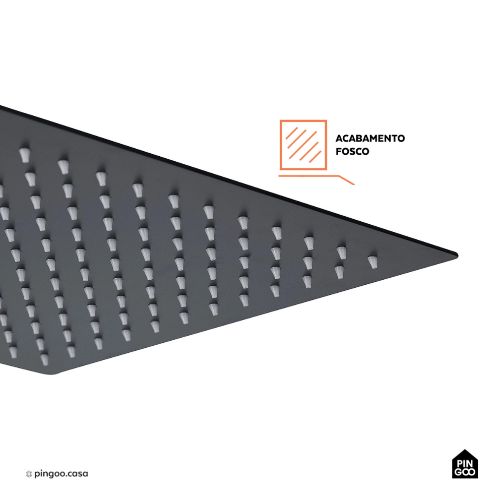 Ducha Chuveiro Quadrado de Teto 30cm Com Braço 25cm Mundaú Preto