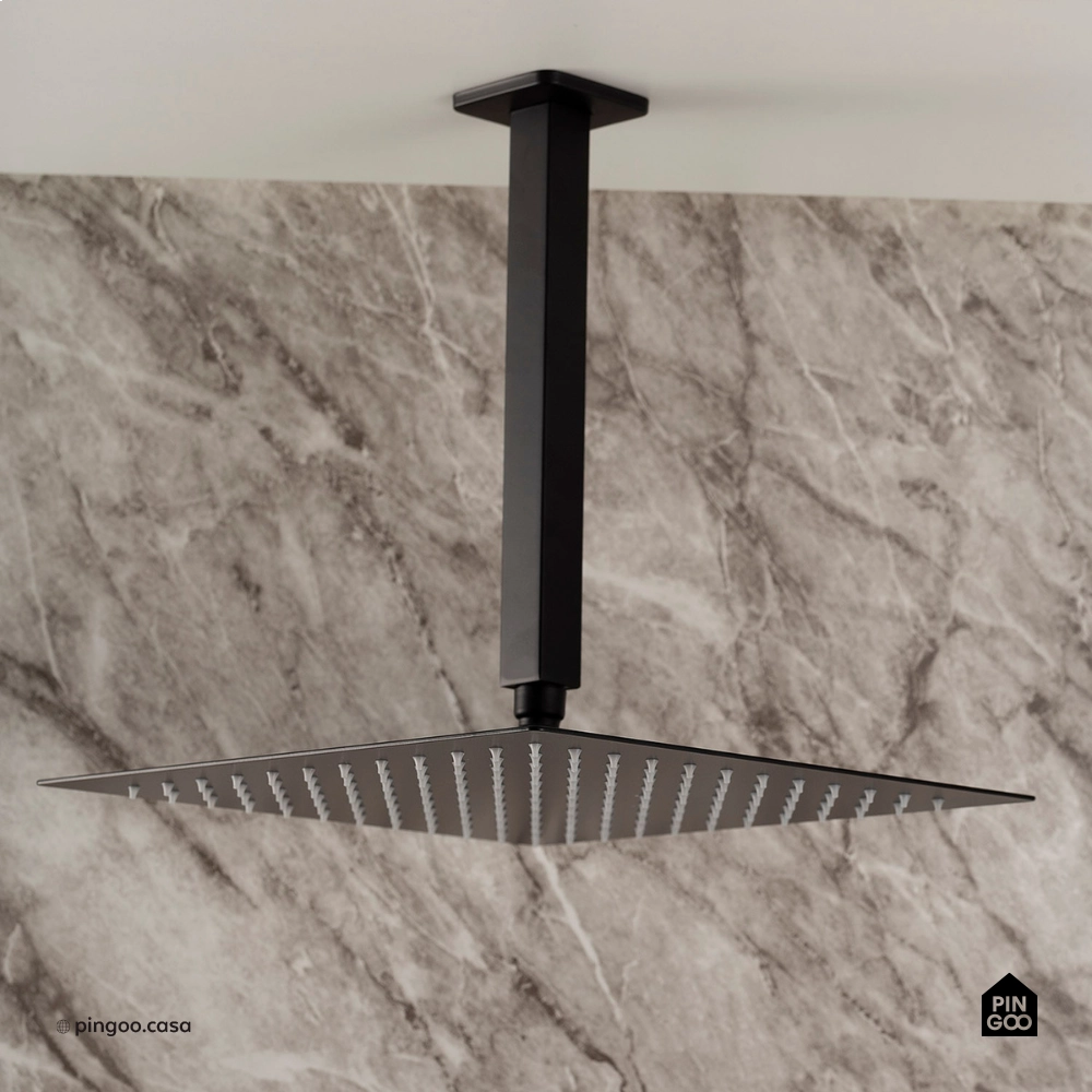 Ducha Chuveiro Quadrado de Teto 30cm Com Braço 25cm Mundaú Preto