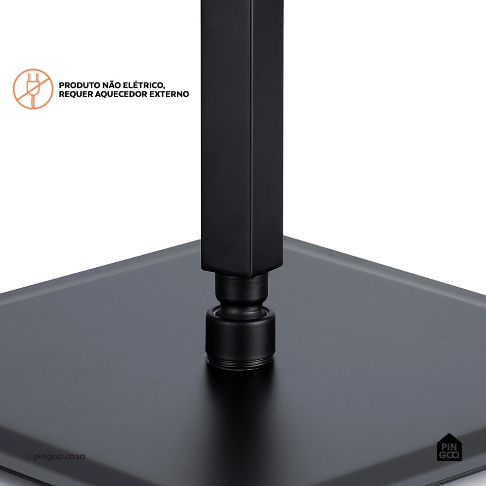 Ducha Chuveiro Quadrado de Teto 40cm com Braço de 25cm Mundaú Preto