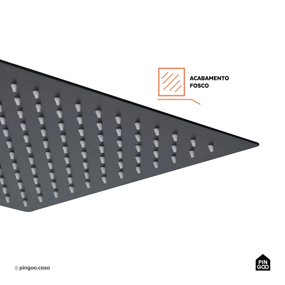 Ducha Chuveiro Quadrado de Teto 40cm com Braço de 25cm Mundaú Preto