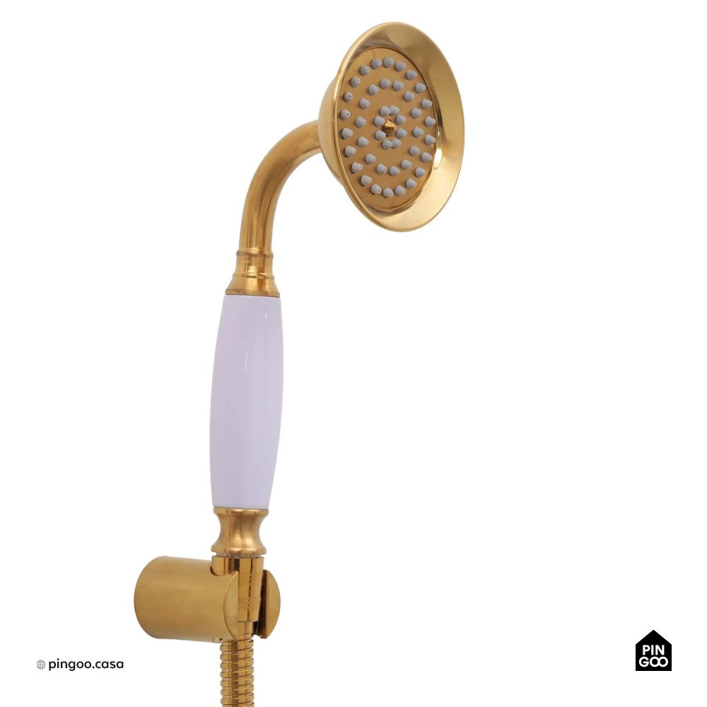 Ducha Chuveiro Redondo de Parede com desviador Trombetas Dourado