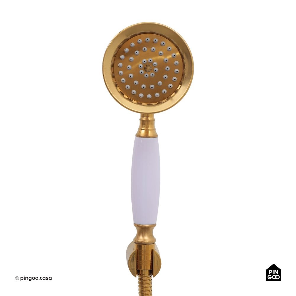 Ducha Chuveiro Redondo de Parede com desviador Trombetas Dourado