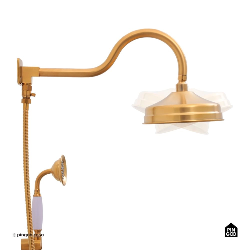 Ducha Chuveiro Redondo de Parede com desviador Trombetas Dourado