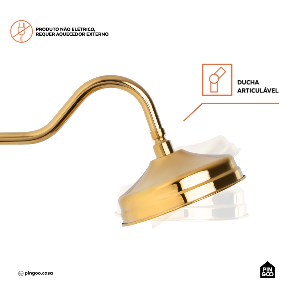 Ducha Chuveiro Redondo de Parede com desviador Trombetas Dourado Ducha Chuveiro Redondo de Parede com desviador Trombetas Dourado