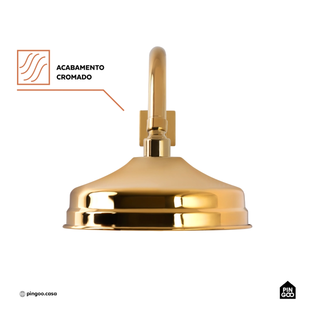 Ducha Chuveiro Redondo de Parede com desviador Trombetas Dourado Ducha Chuveiro Redondo de Parede com desviador Trombetas Dourado