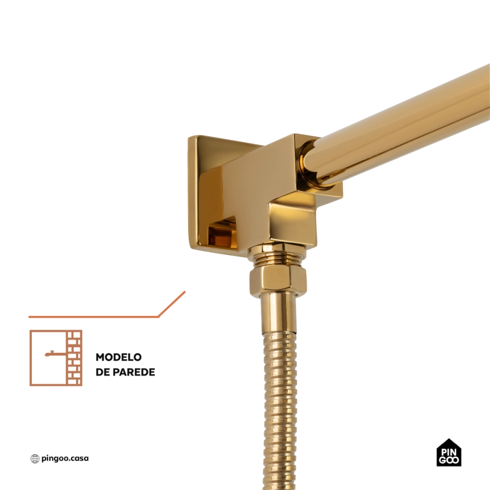 Ducha Chuveiro Redondo de Parede com desviador Trombetas Dourado Ducha Chuveiro Redondo de Parede com desviador Trombetas Dourado