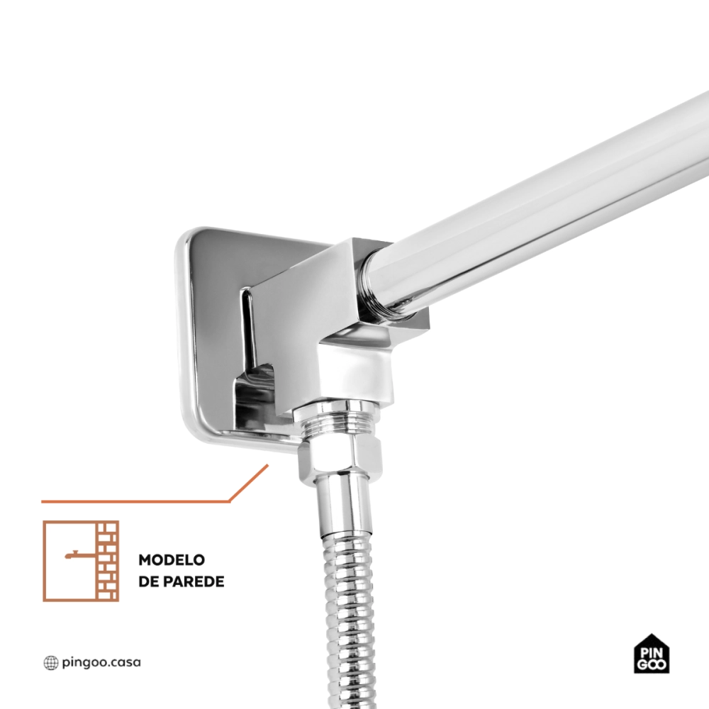 Ducha Chuveiro Redondo de Parede com desviador Trombetas Prata Ducha Chuveiro Redondo de Parede com desviador Trombetas Prata