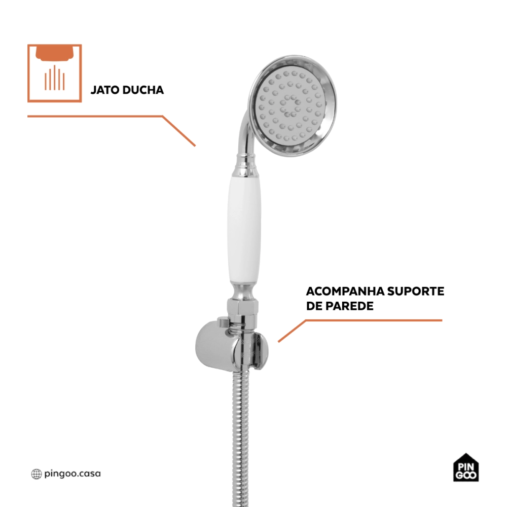 Ducha Chuveiro Redondo de Parede com desviador Trombetas Prata Ducha Chuveiro Redondo de Parede com desviador Trombetas Prata