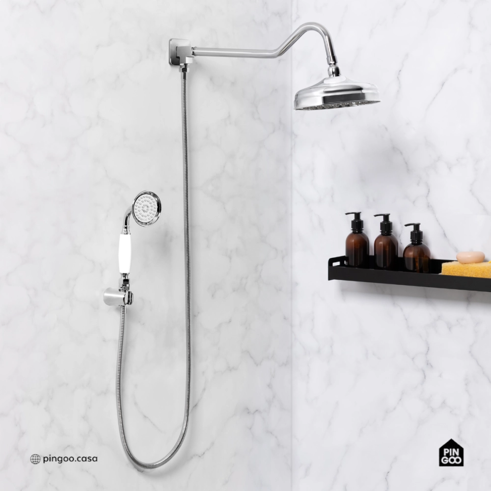 Ducha Chuveiro Redondo de Parede com desviador Trombetas Prata Ducha Chuveiro Redondo de Parede com desviador Trombetas Prata