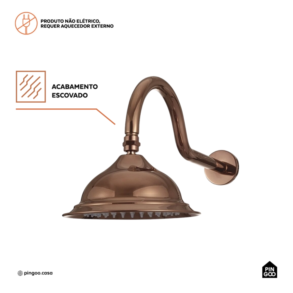 Ducha Chuveiro Redondo Retrô Inox 20cm Coari Pingoo.casa - Dourado Rose Ducha Chuveiro Redondo Retrô Inox 20cm Coari Pingoo.casa - Dourado Rose