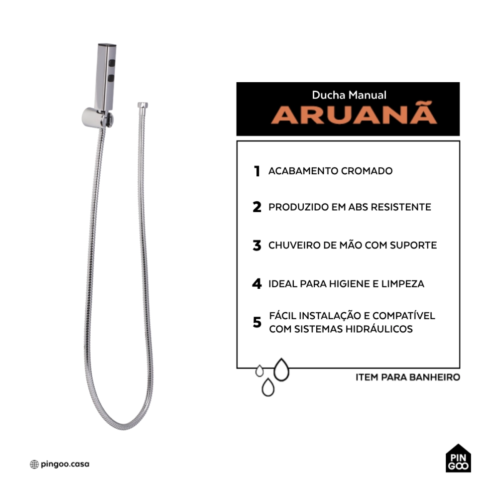 Ducha Manual Aruanã Pingoo.casa - Prata