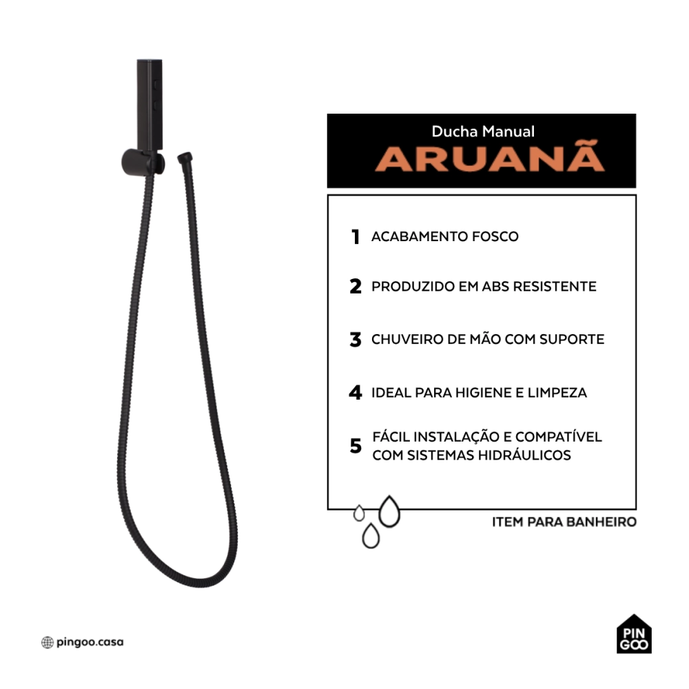 Ducha Manual Aruanã Pingoo.casa - Preto