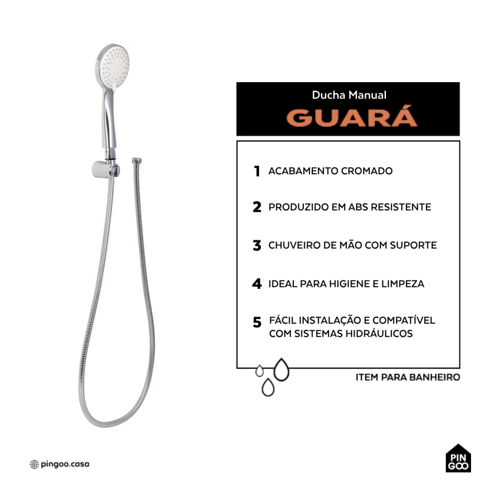 Ducha Manual Guará Pingoo.casa -  Prata