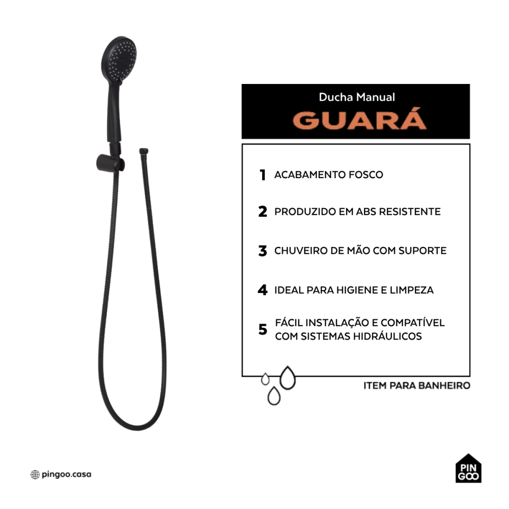 Ducha Manual Guará Pingoo.casa - Preto