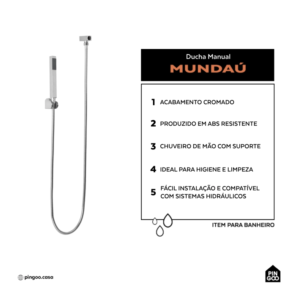 Ducha Manual Mundaú Pingoo.casa - Prata
