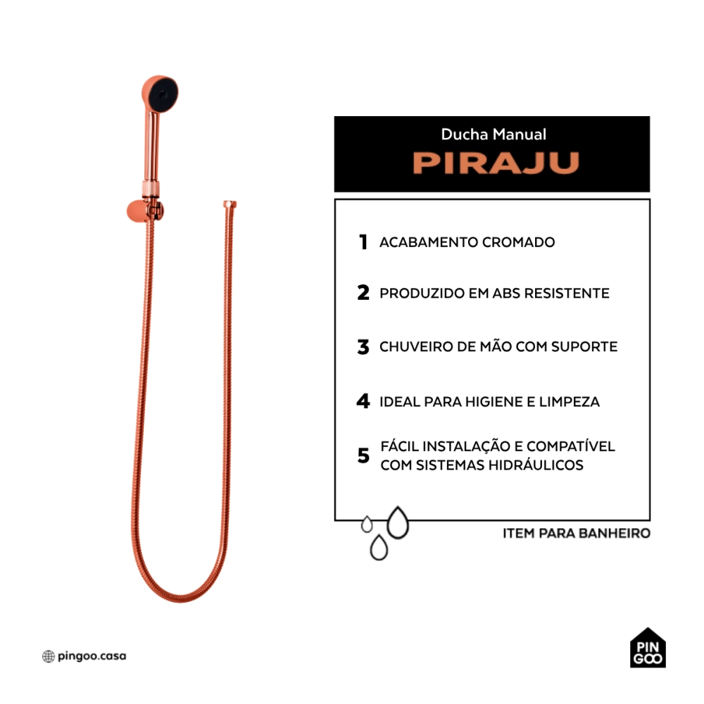Ducha Manual Piraju Pingoo.casa - Dourado Rose