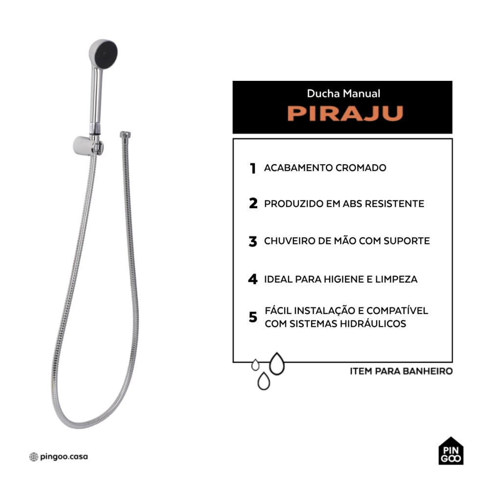 Ducha Manual Piraju Pingoo.casa - Prata