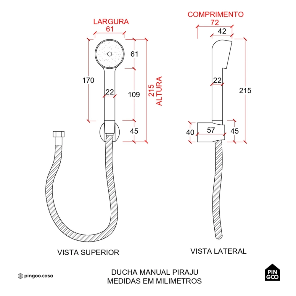 Ducha Manual Piraju Pingoo.casa - Prata