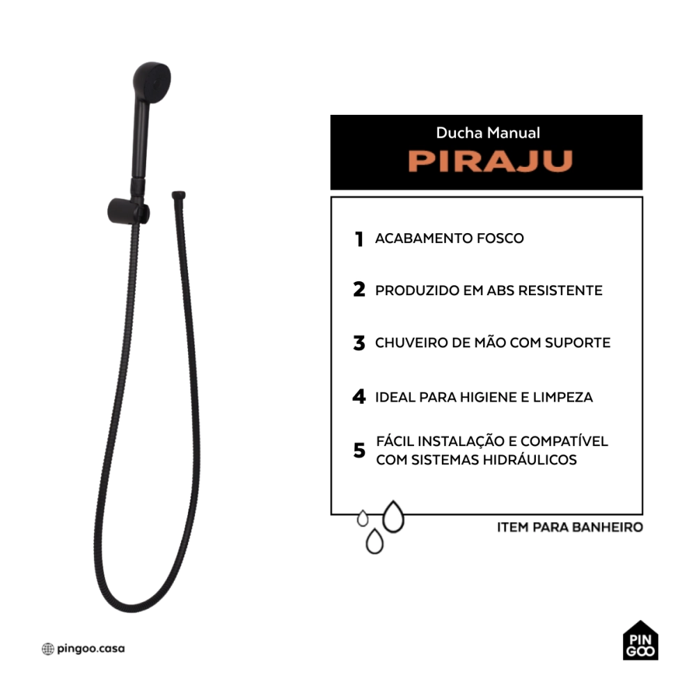 Ducha Manual Piraju Pingoo.casa - Preto