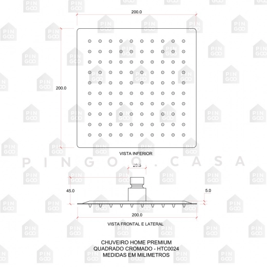 Ducha Chuveiro 20Cm Com Braço 40Cm Aço Inox 304 Mundaú Dourado