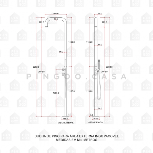 Ducha de Piso para Área Externa Aço Inox 304 Pacovel Prata Escovado