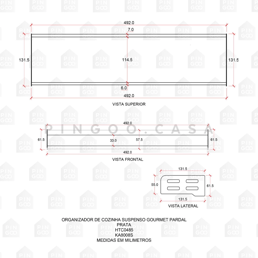 Organizador De Cozinha Suspenso Gourmet Pardal Pingoo.casa - Preto Organizador De Cozinha Suspenso Gourmet Pardal Pingoo.casa - Preto