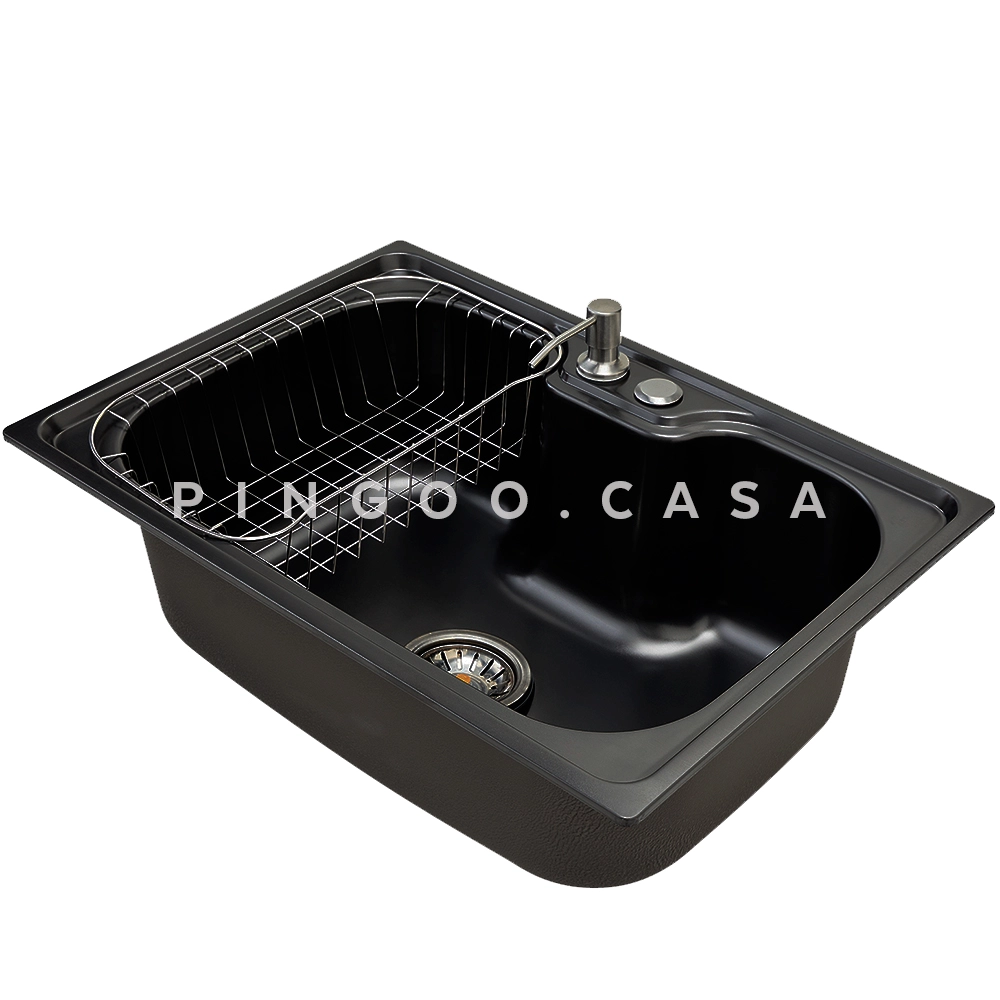 Cuba para Cozinha Pia Inox Com Acessórios Tábua e Lixeira Carajás Preta e Torneira Gourmet Monocomando Munim Pingoo.casa