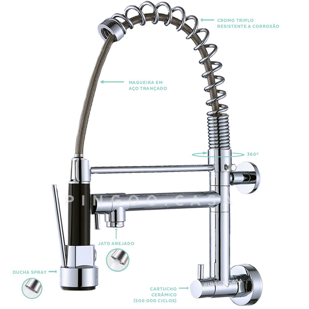 Kit Cuba Gourmet para Cozinha com Acessórios Aço Inox 201 42x60cm Carajás e Torneira de Parede Munim Pingoo.casa - Prata Kit Cuba Gourmet para Cozinha com Acessórios Aço Inox 201 42x60cm Carajás e Torneira de Parede Munim Pingoo.casa - Prata