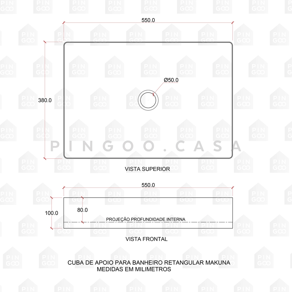 Cuba De Apoio Para Banheiro Slim Retangular Aço Inox 304 Makuna 55x38 cm Pingoo.casa - Dourado