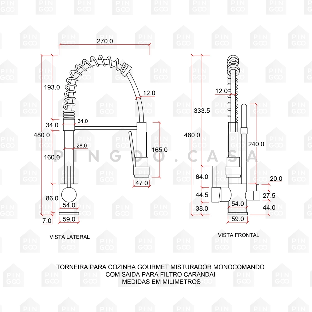 Cuba para Cozinha Terena 44 cm e Torneira Misturador Monocomando Saída para Filtro Carandaí - Prata