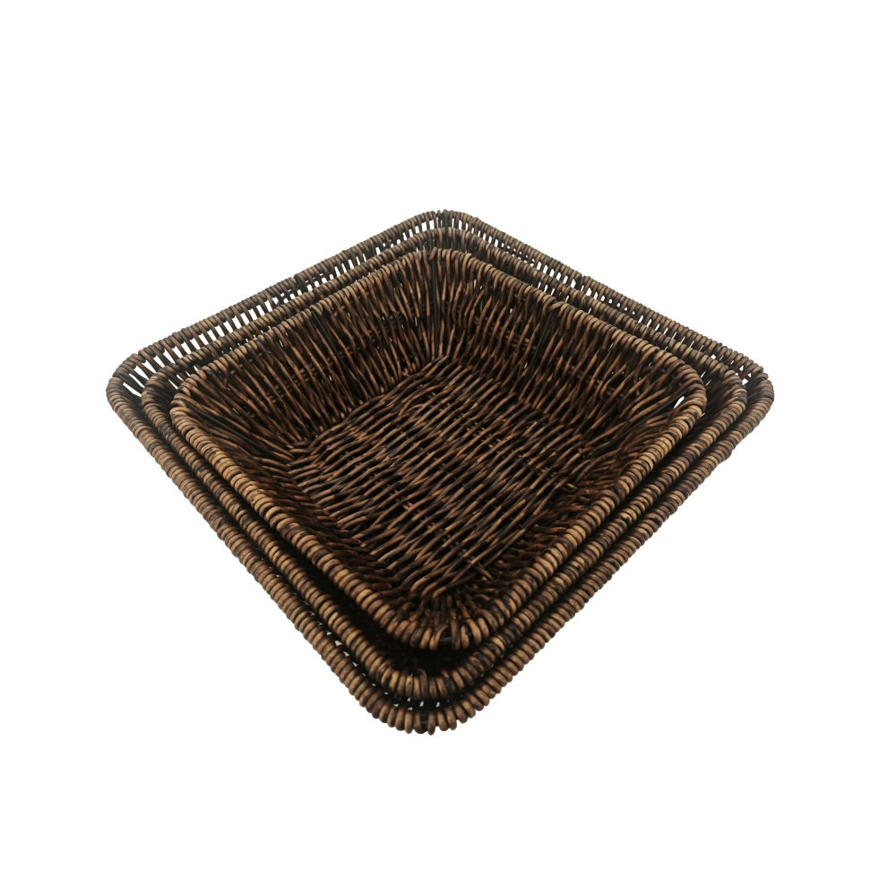Jogo de 3 Cestos Quadrado Rattan Rustic - Mimo Style Jogo de 3 Cestos Quadrado Rattan Rustic - Mimo Style