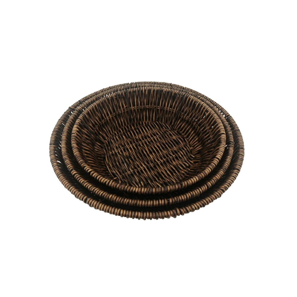 Jogo de 3 Cestos Redondo Rattan Rustic - Mimo Style