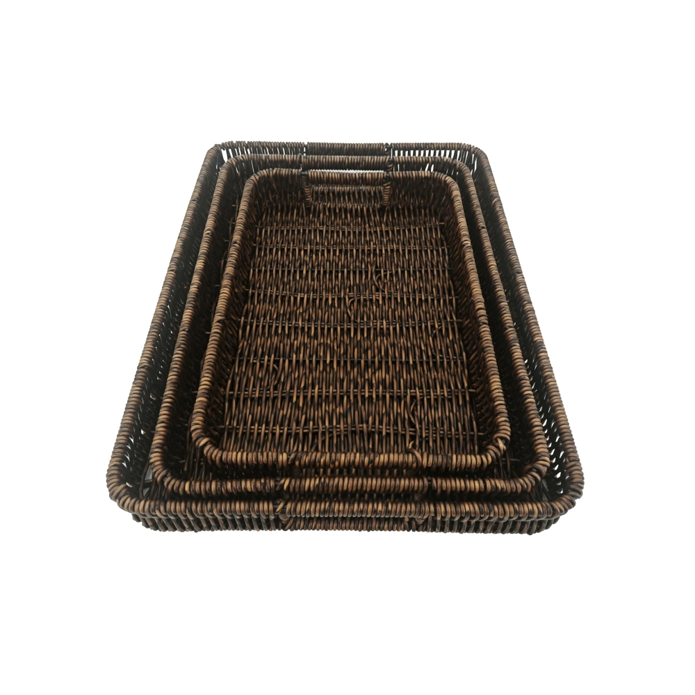 Jogo de 3 Cestos Retangular Rattan Rustic - Mimo Style