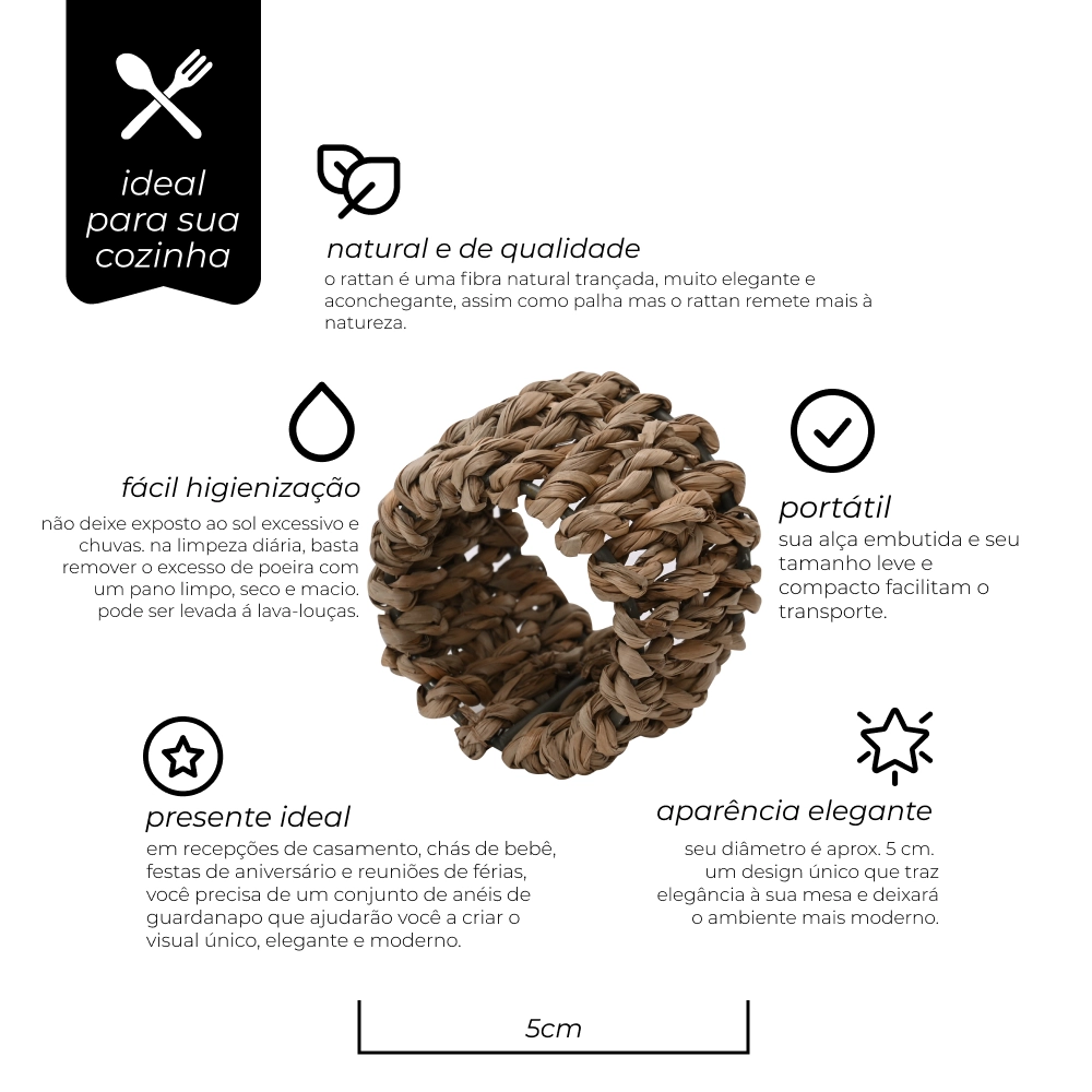 Jogo de Anéis Para Guardanapo Natural 4 Peças - Mimo Style Jogo de Anéis Para Guardanapo Natural 4 Peças - Mimo Style