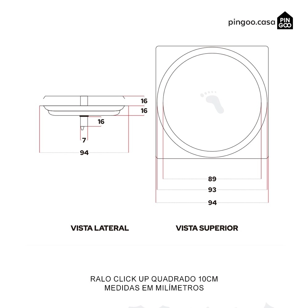 Kit 02 Ralos Click Up Quadrado para Chão 10cm Inox Prata
