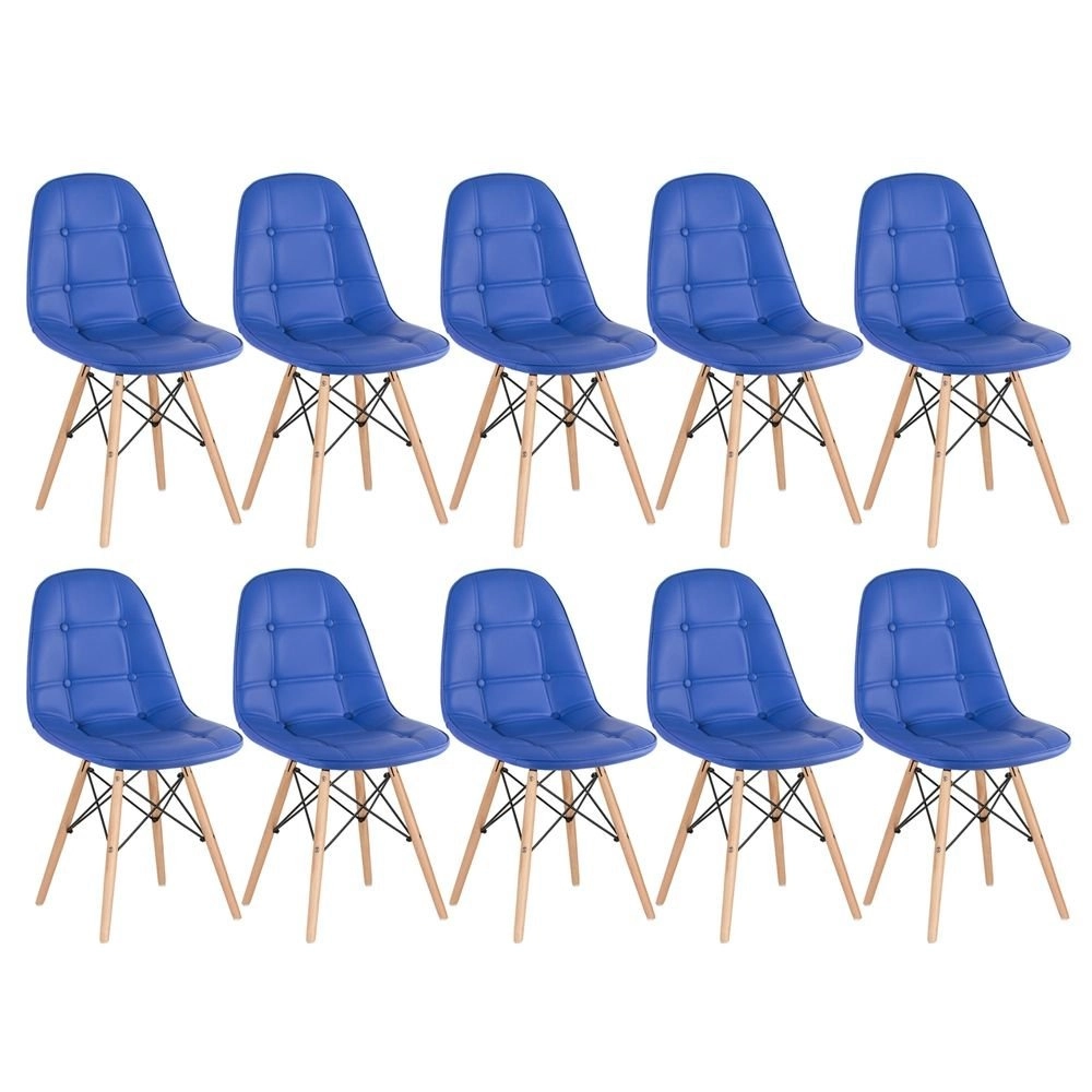 Kit 10 Cadeiras de jantar Charles Eames Eiffel Botonê Estofada - Azul Kit 10 Cadeiras de jantar Charles Eames Eiffel Botonê Estofada - Azul