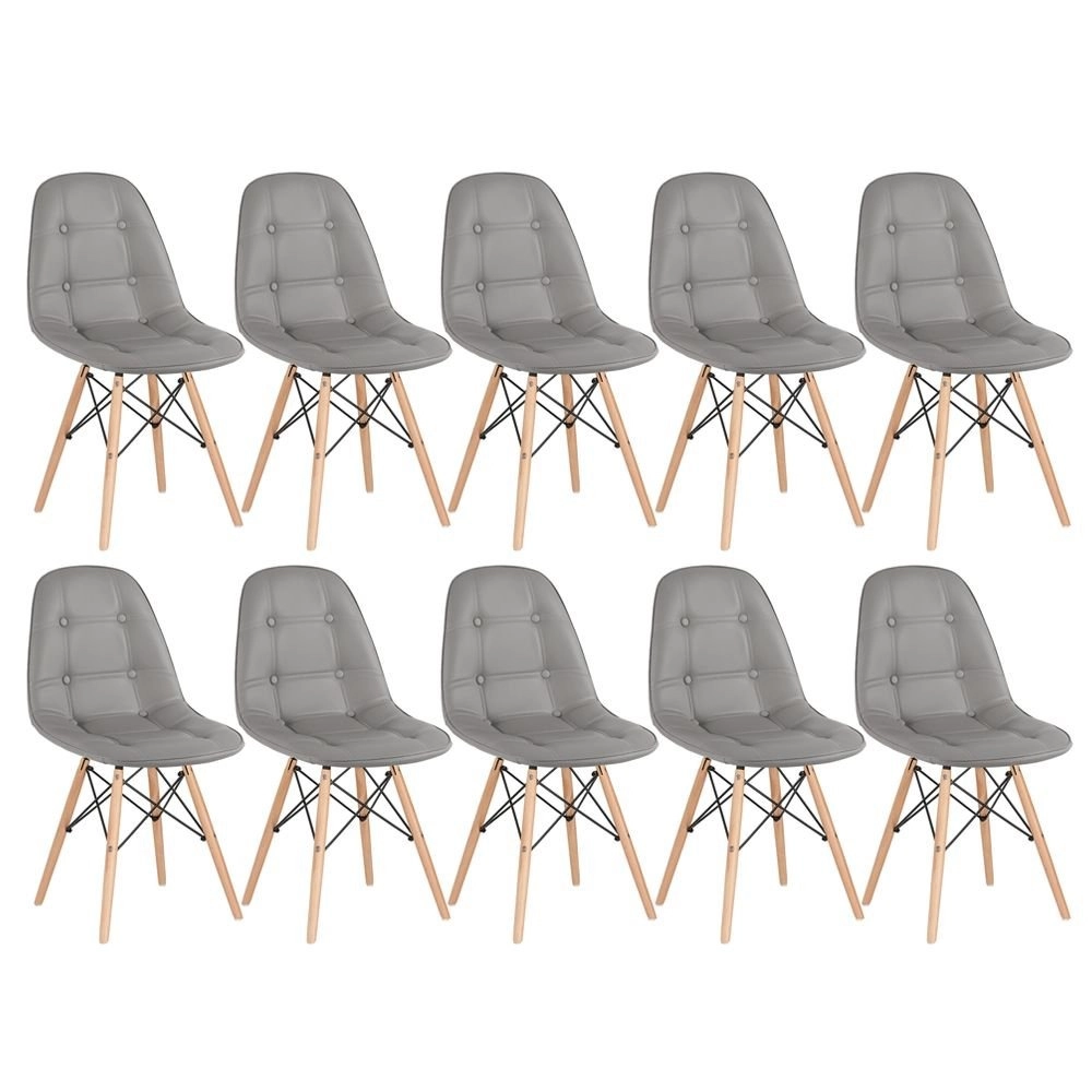 Kit 10 Cadeiras de jantar Charles Eames Eiffel Botonê Estofada - Cinza Kit 10 Cadeiras de jantar Charles Eames Eiffel Botonê Estofada - Cinza