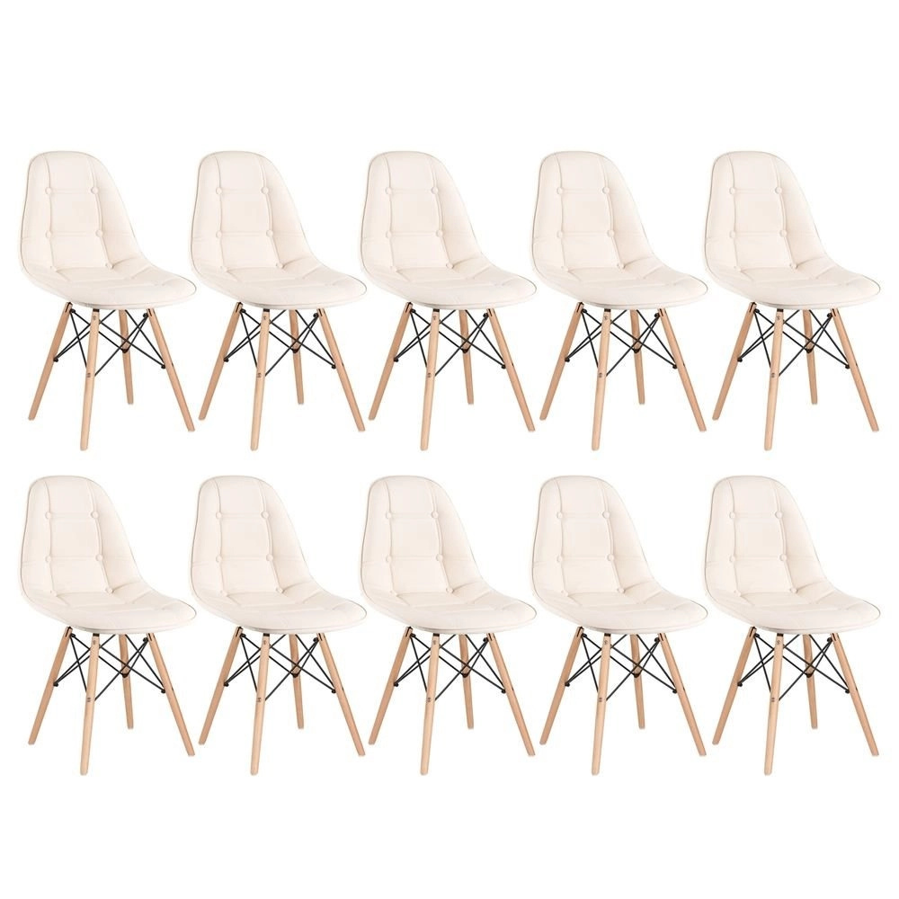 Kit 10 Cadeiras de jantar Charles Eames Eiffel Botonê Estofada - Creme Kit 10 Cadeiras de jantar Charles Eames Eiffel Botonê Estofada - Creme