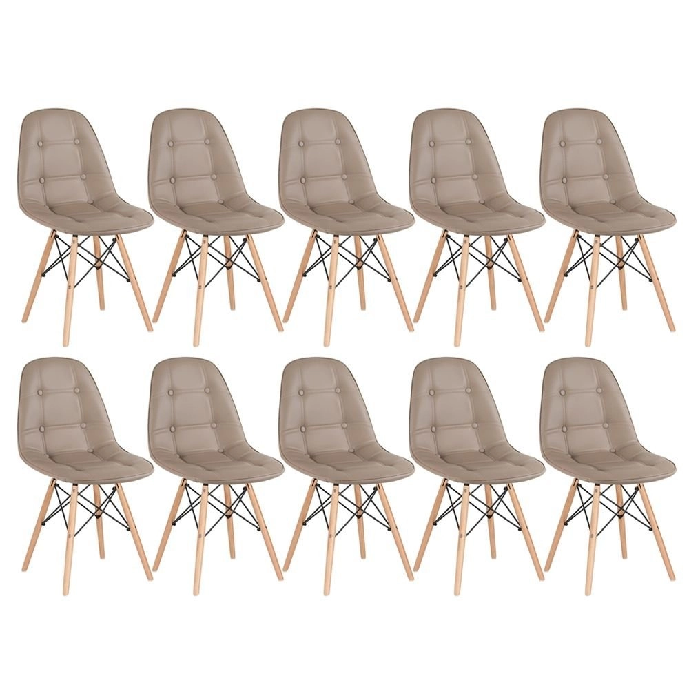 Kit 10 Cadeiras de jantar Charles Eames Eiffel Botonê Estofada - Nude Kit 10 Cadeiras de jantar Charles Eames Eiffel Botonê Estofada - Nude