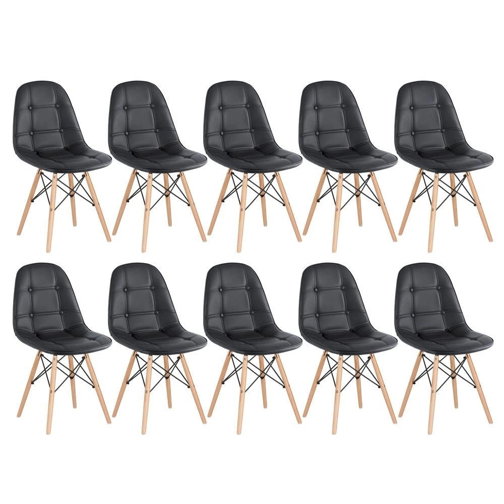 Kit 10 Cadeiras de jantar Charles Eames Eiffel Botonê Estofada - Preto Kit 10 Cadeiras de jantar Charles Eames Eiffel Botonê Estofada - Preto