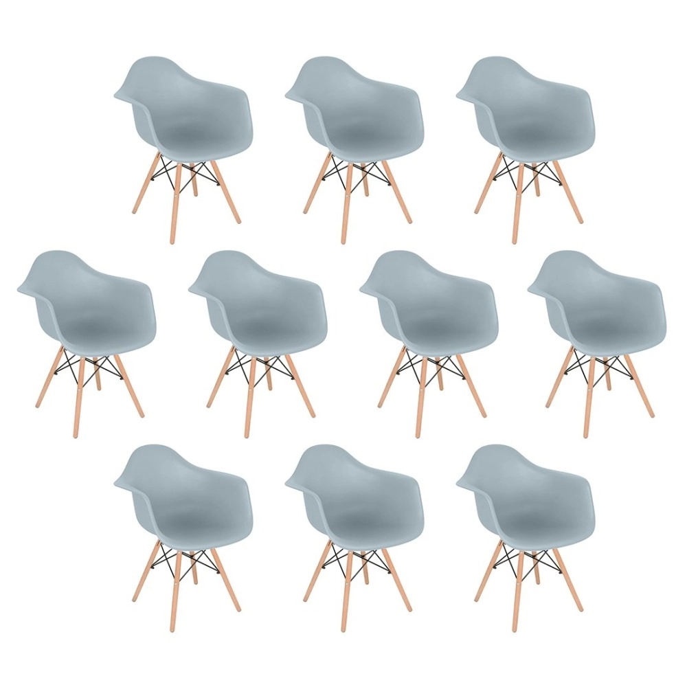 Kit 10 Cadeiras de jantar Charles Eames  Eiffel DAW em Polipropileno - Cinza claro