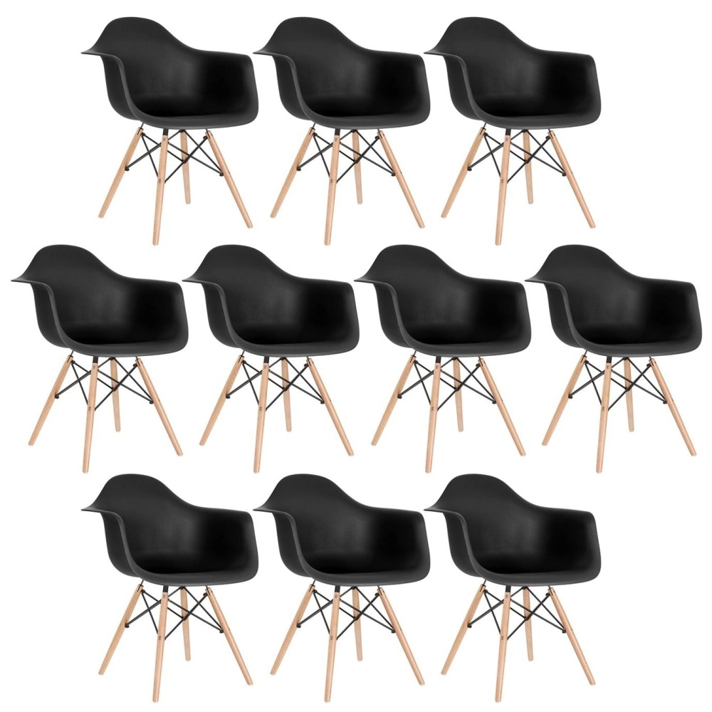 Kit 10 Cadeiras de jantar Charles Eames Eiffel DAW em Polipropileno - Preto Kit 10 Cadeiras de jantar Charles Eames Eiffel DAW em Polipropileno - Preto
