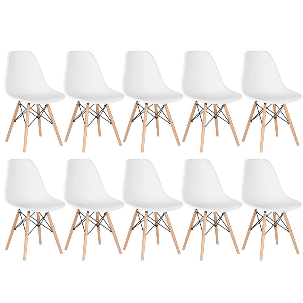 Kit 10 Cadeiras de jantar Charles Eames Eiffel DSW em Polipropileno - Branco