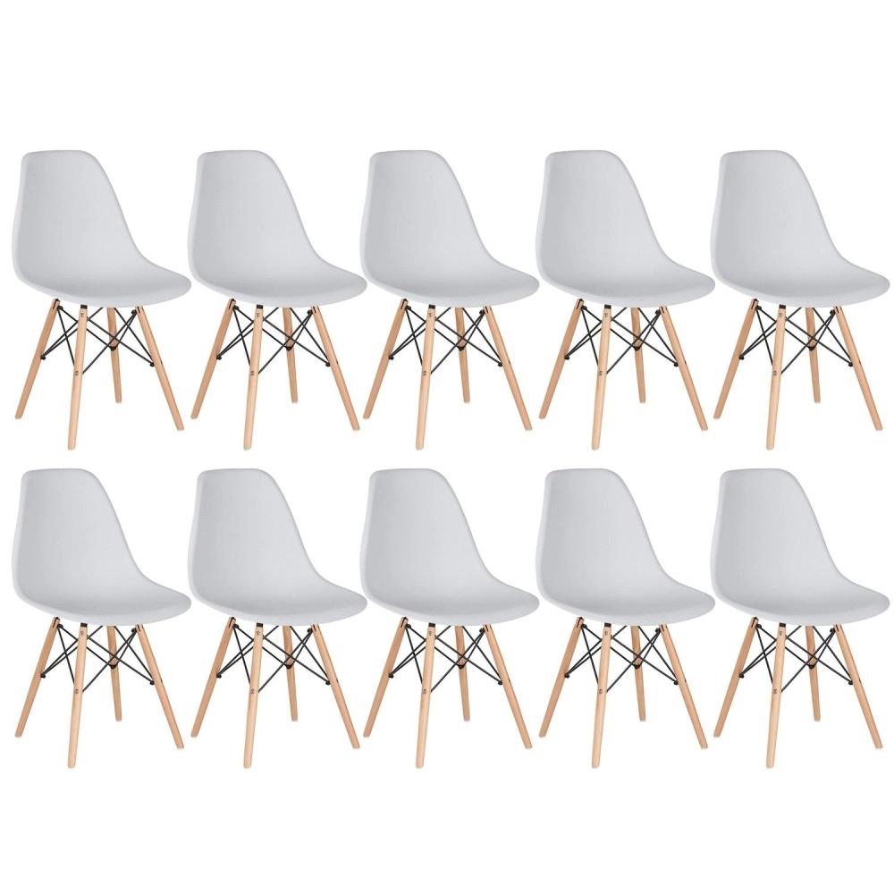 Kit 10 Cadeiras de jantar Charles Eames Eiffel DSW em Polipropileno - Cinza claro Kit 10 Cadeiras de jantar Charles Eames Eiffel DSW em Polipropileno - Cinza claro