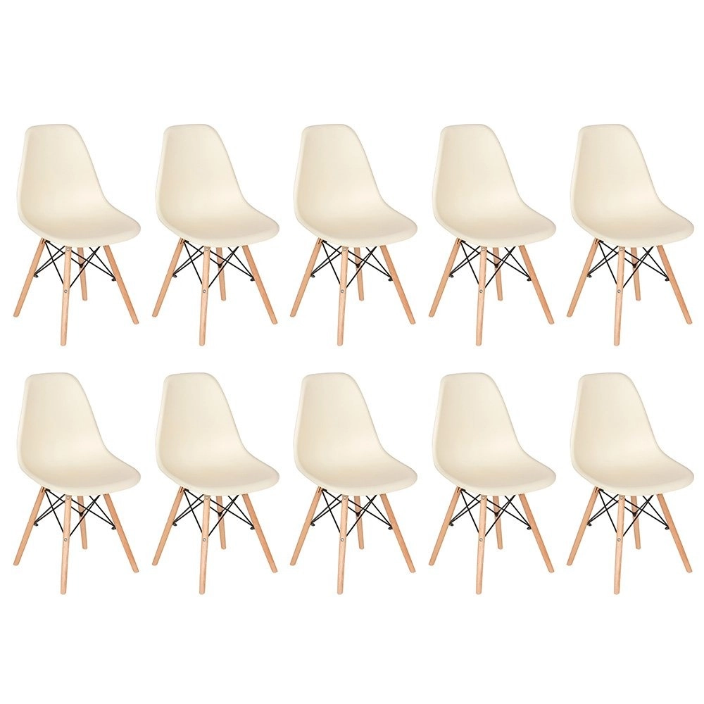 Kit 10 Cadeiras de jantar Charles Eames Eiffel DSW em Polipropileno - Creme Kit 10 Cadeiras de jantar Charles Eames Eiffel DSW em Polipropileno - Creme